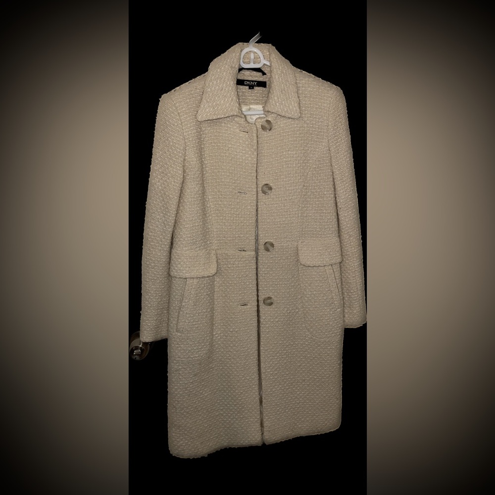 DKNY Off-white Wool Blend, Long Pea Coat